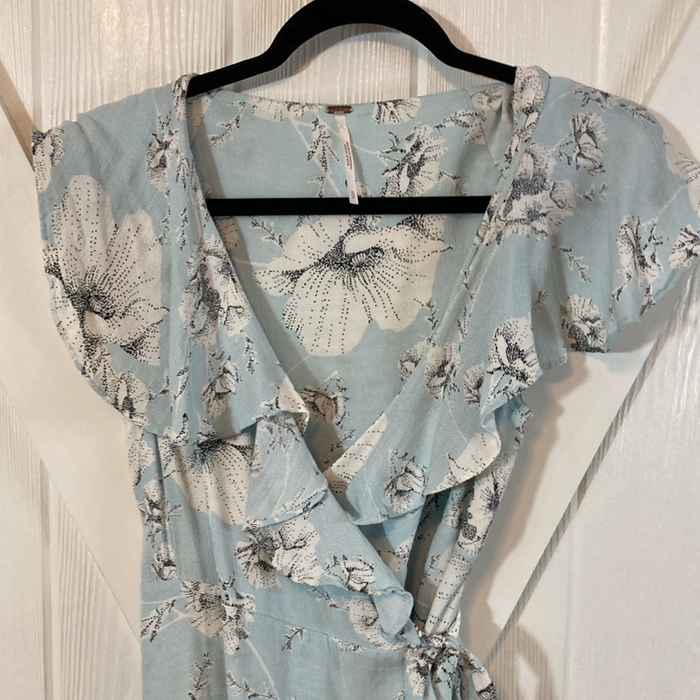 Free People Floral Wrap Dress in Light Blue - Picture 2 of 8